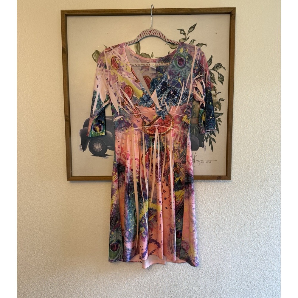 Body Central Multicolor Paisley Mesh Fringe Sequin Butterfly A-Line Dress M